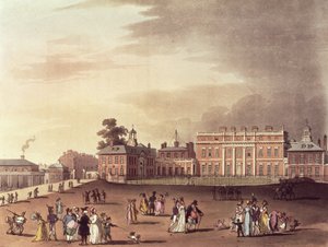 アッカーマンの「ロンドンの小宇宙」からのクイーンズパレス、セントジェームズパーク 作： Pugin and Rowlandson